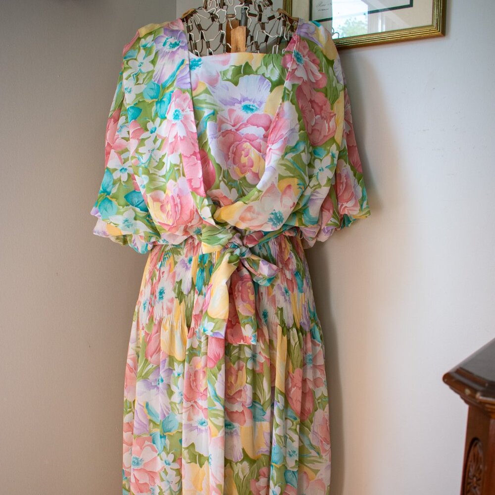 Vintage Pastel Floral Dress Size 18